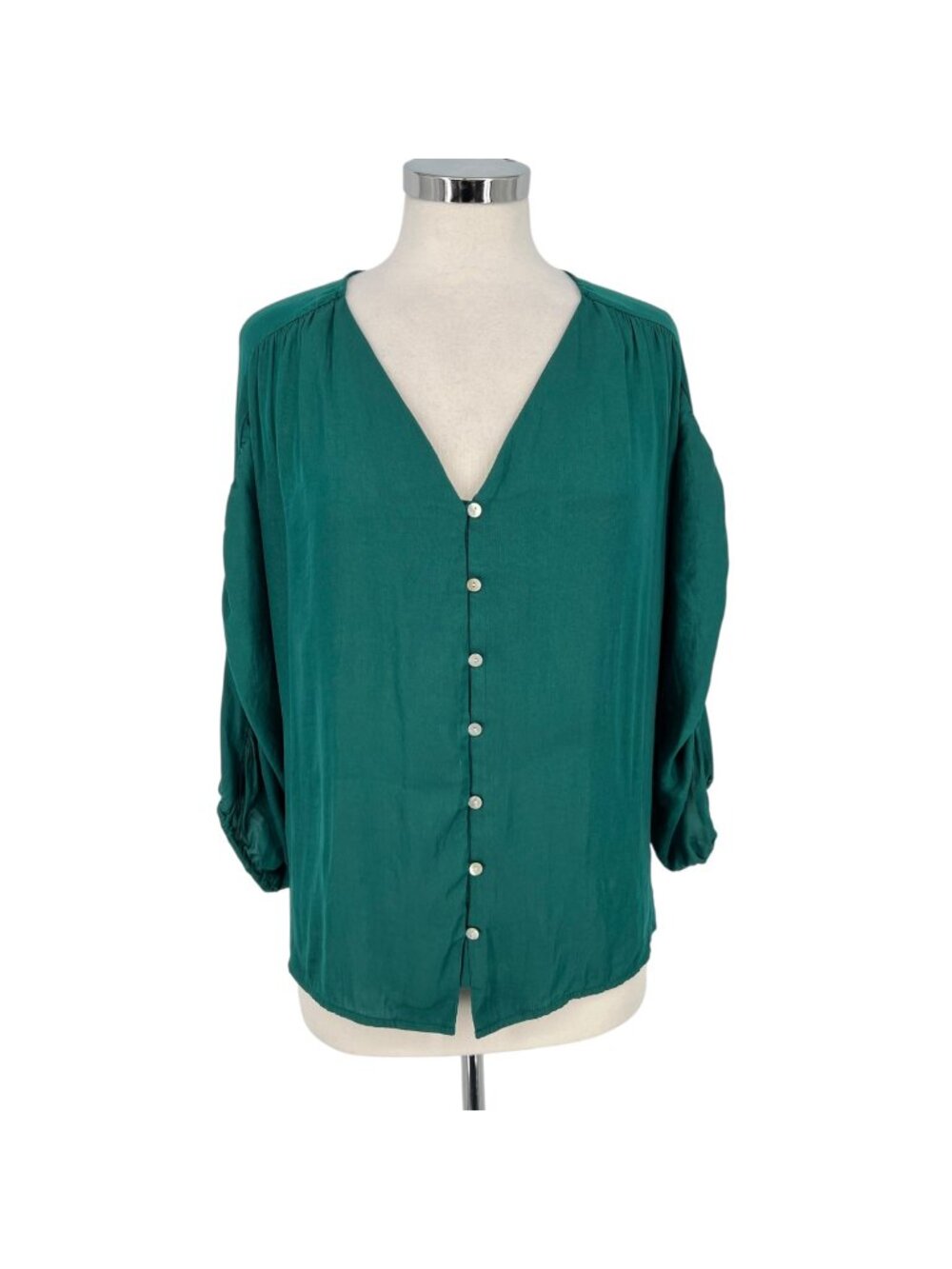 Dolan Anthropologie Button-Down Puff Sleeve Blouse Green Size Small